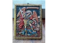 Страхотна цветна релефна икона на Свети Архангел Михаил