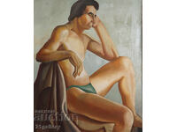 Oil painting portrait, nude body
