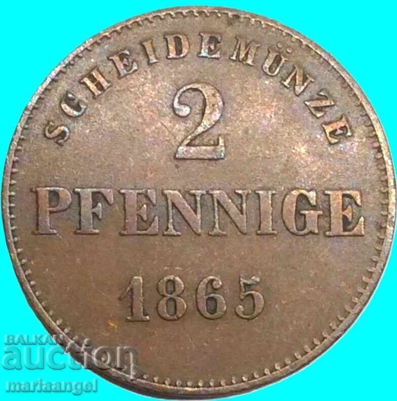 Saxe-Meiningen 2 pfennig 1865 Γερμανία - αρκετά σπάνιο - 6