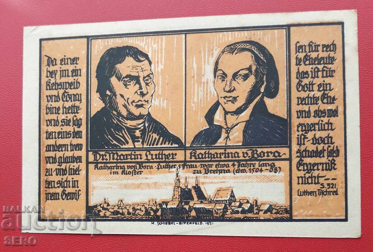Bancnotă-Germania-Saxonia-Brehna-50 pfennigi 1921 cu preț € 1.00 | 1.96 BGN