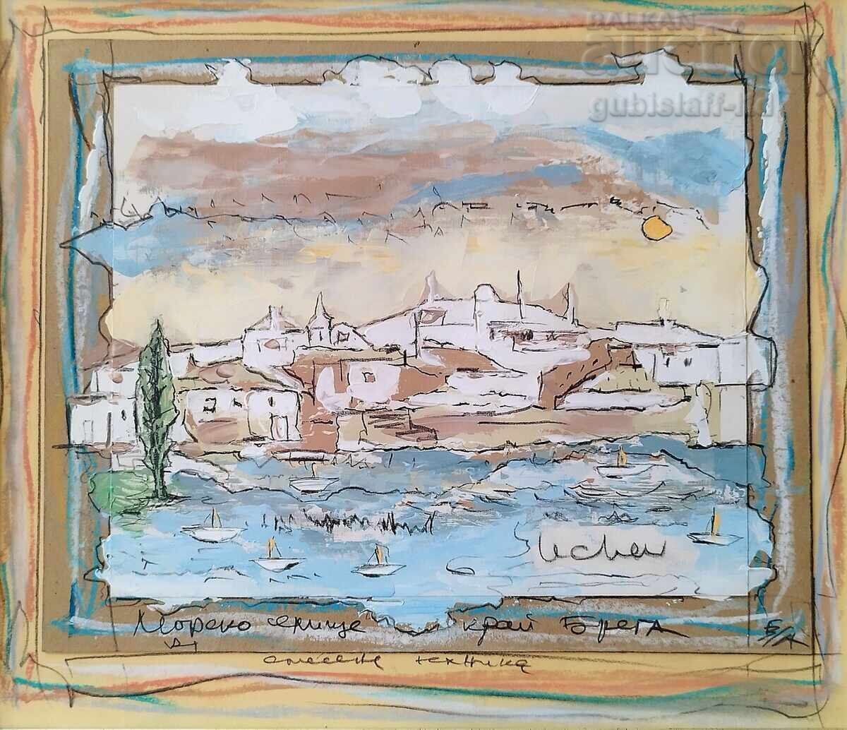 Картина "Морско селище край брега", худ. Г.Лечев (1949-2025) с цена € 1200.00 | 2347.00 лв.