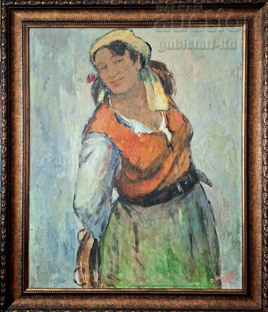 Painting "Gypsy Woman with Milk Bottle", Art. D. Todorov-Zharava (1901-1988)
