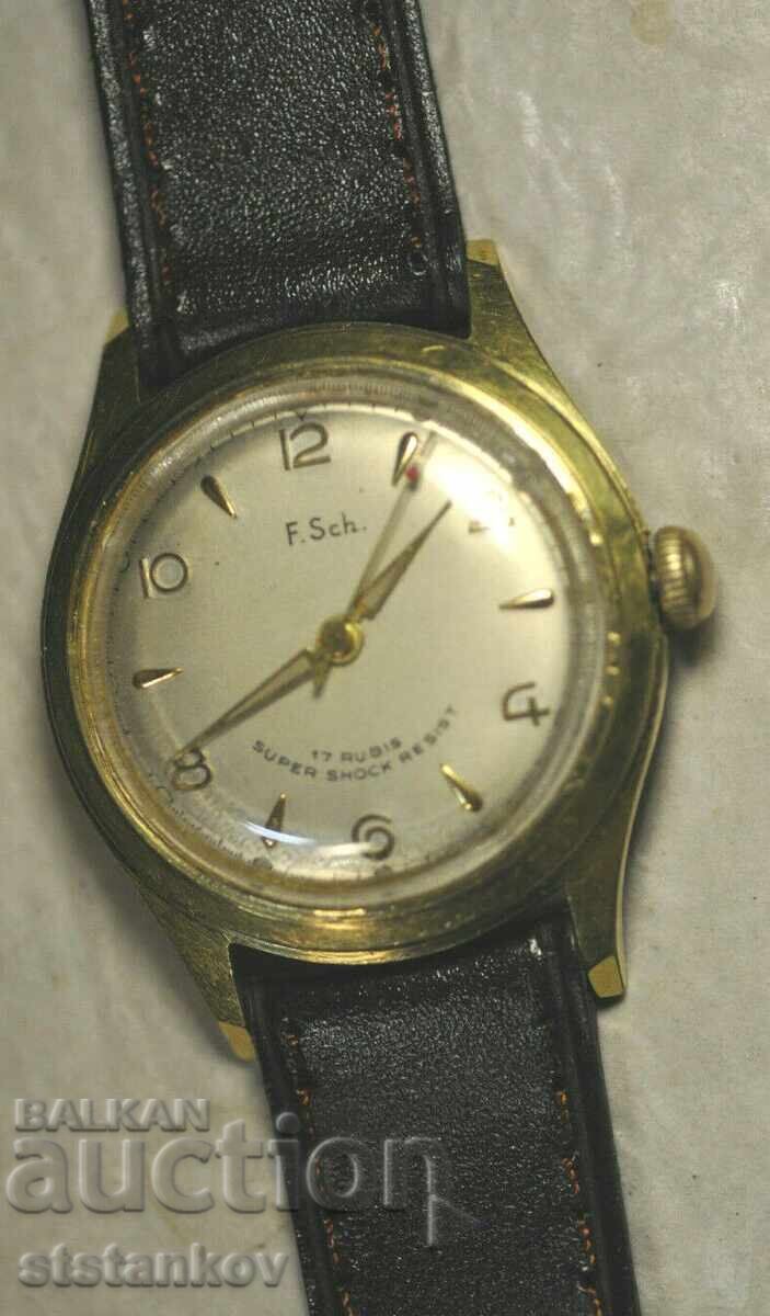 Δημοπρασία Γερμανικό ρολόι "F.Sch." cal.DuRoWe 1132 D.B.G.M, περίπου 1969