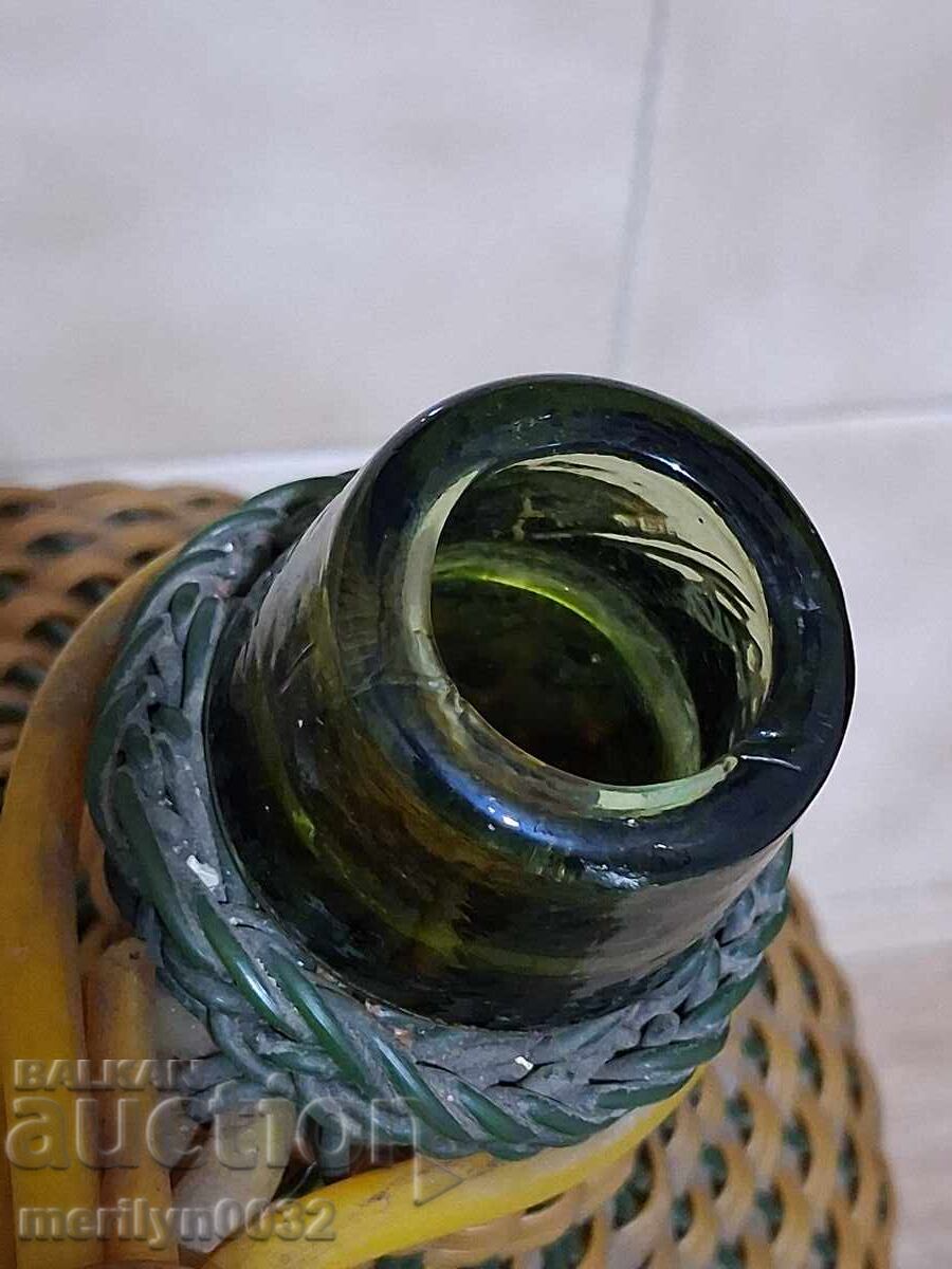 Auction  Old woven demijohn, bottle with weave, bottle, glass