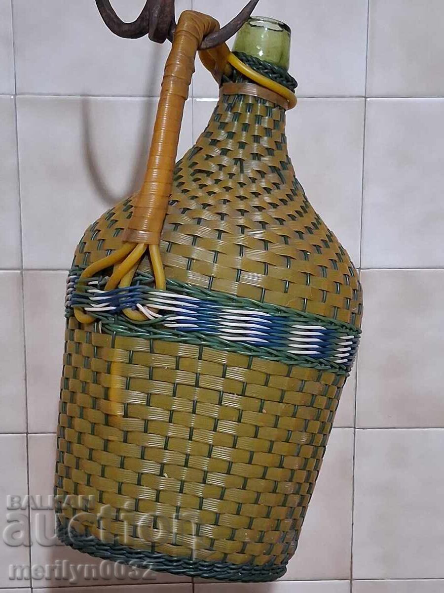 Old woven demijohn, bottle with weave, bottle, glass - 6