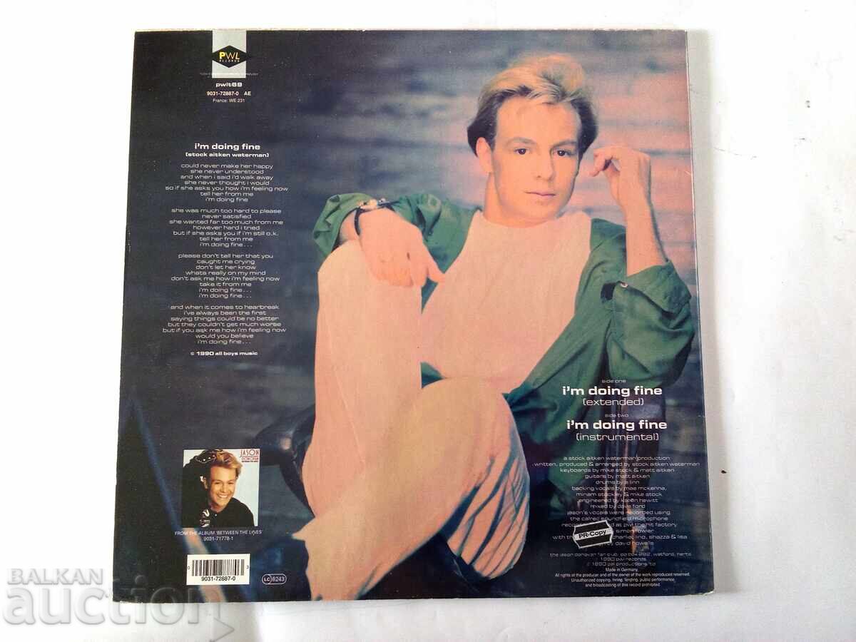 Jason Donovan Lp I'm Doing Fine 1990 V. G cu preț € 3.00 | 5.87 BGN