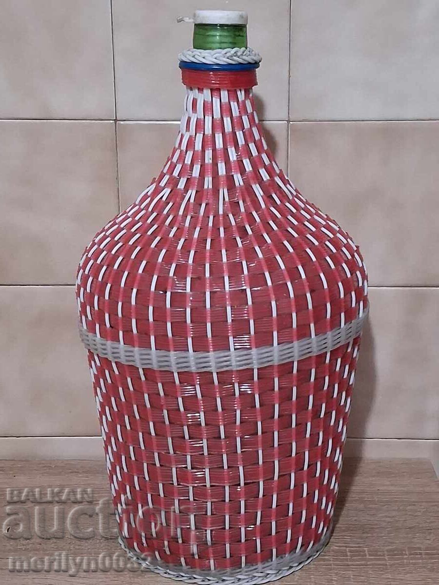 Παράδοση Παλιά πλεκτή δαματζάνα, μπουκάλι με πλέξη, μπουκάλι, γυαλί