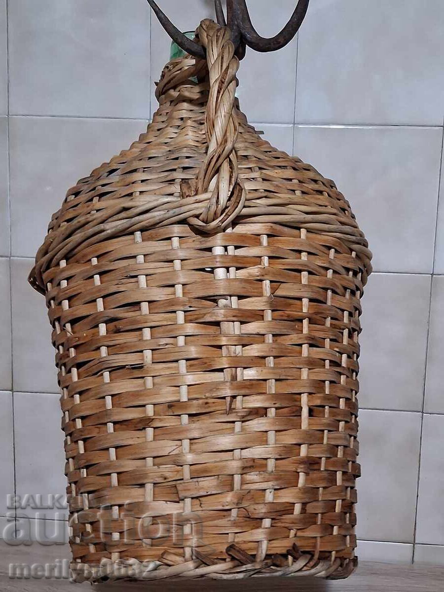 Old woven demijohn, bottle with weave, bottle, glass - 7