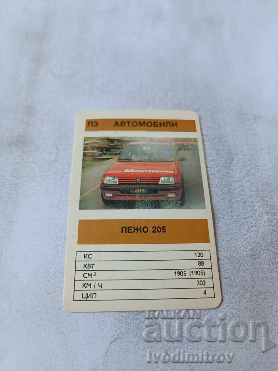 Calendar Peugeot 205 1991