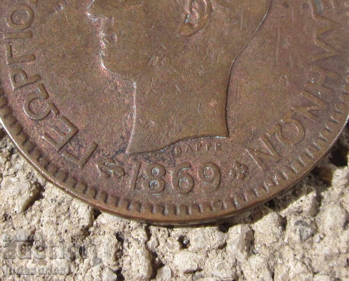 Licitație monedă veche grecească din cupru 10 lepta din 1869