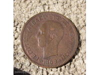 старинна Гръцка медна монета 10 лепта от 1869 година