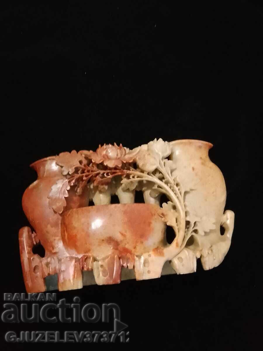 Delivery of Hand-carved soapstone figurine vase floral motifs