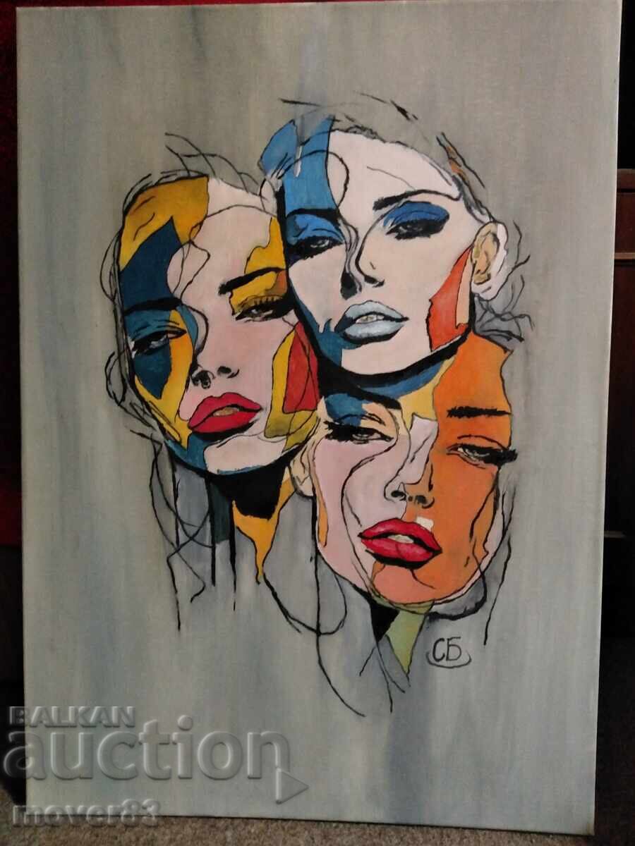 Tablou "Fețe feminine". Culori de ulei