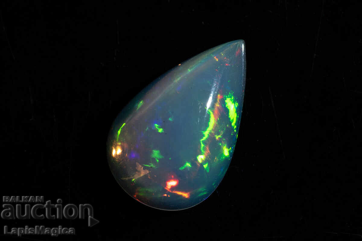 Licitație Opal etiopian natural transparent, 2.90ct, formă pară, caboșon