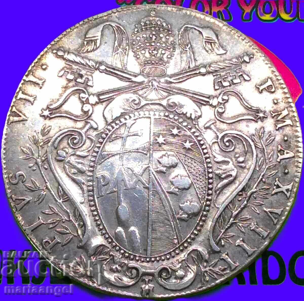 Scut 1818 Pontiful Vatican Pius VII Patină de argint - 6
