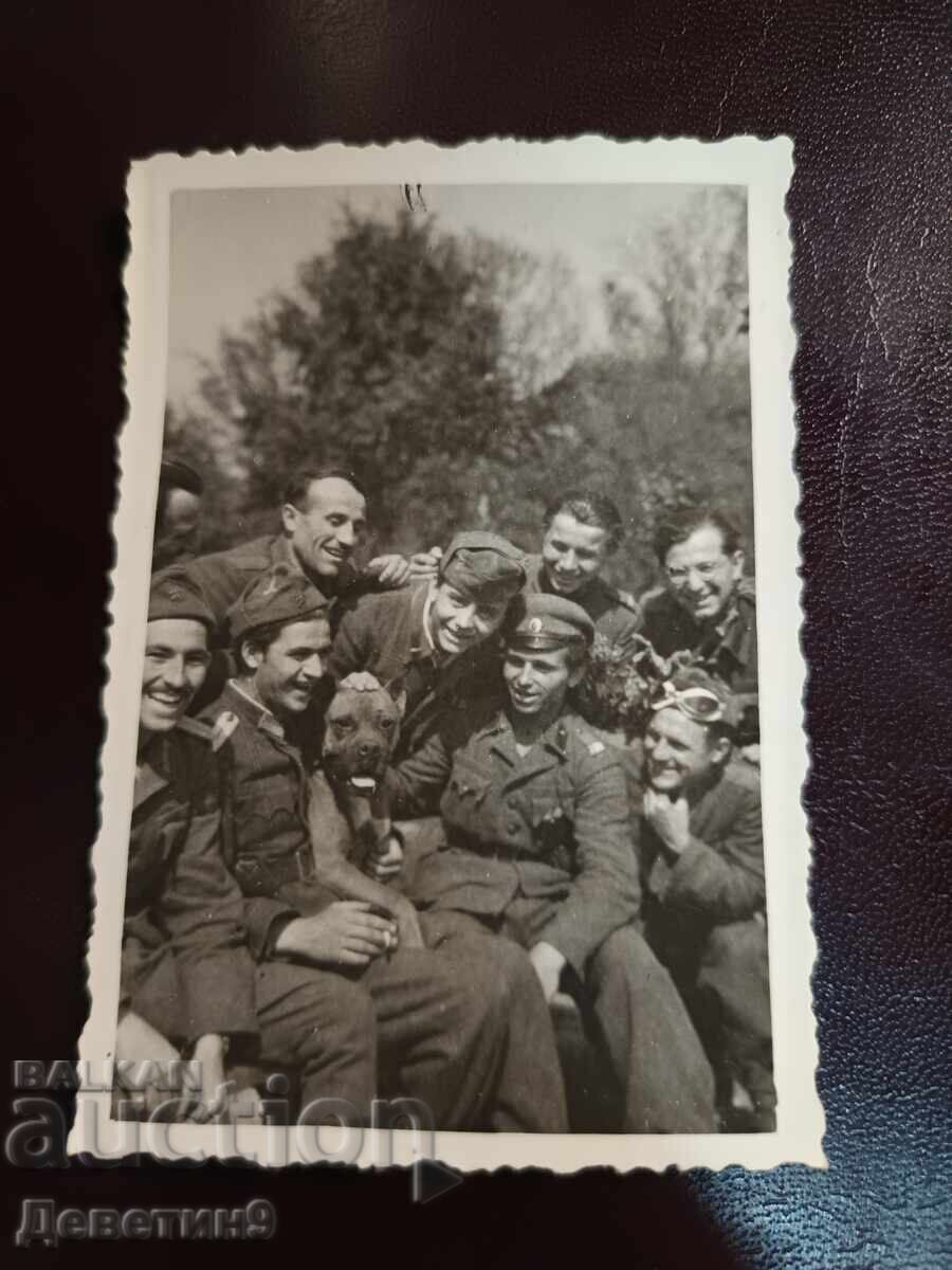 Soldați cu un câine în Čakovec, 1945