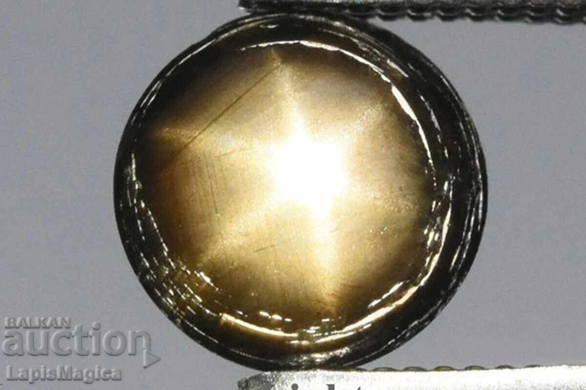 Черен 6-лъчев звезден сапфир 1.41ct 6mm кръгъл кабошон необр