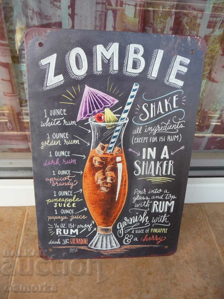 Μεταλλική επιγραφή Cocktail Zombie White Gold Dark Rum Shaker