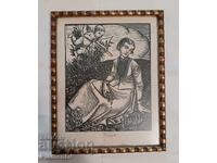 Gravură originală - Rudolf Schiestl "Mädchen und Amor"