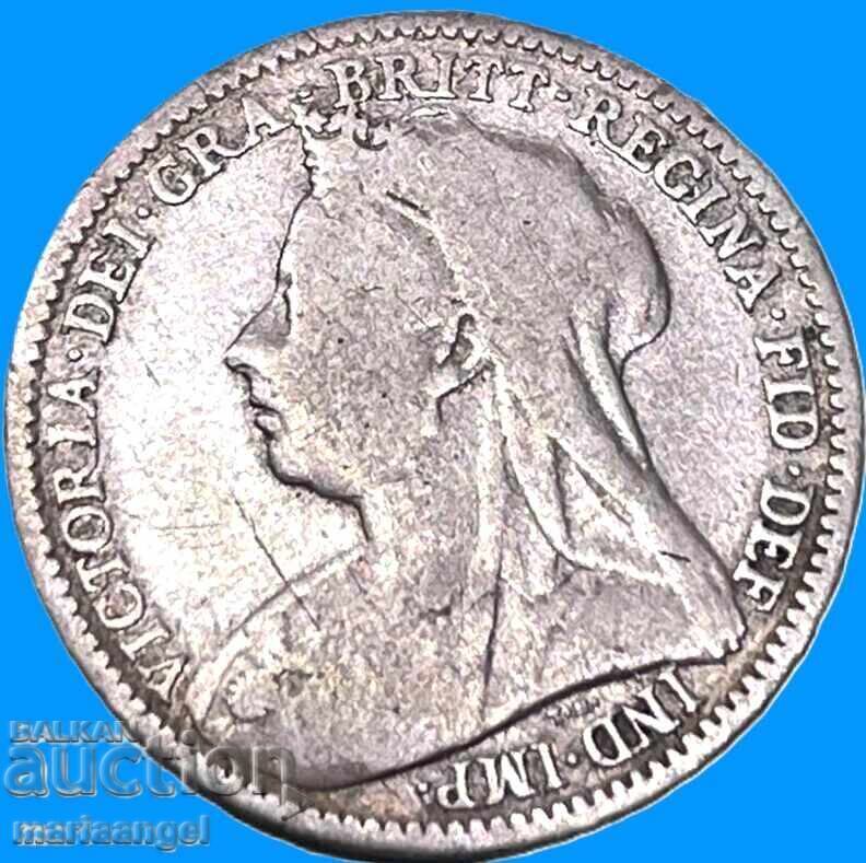 Livrarea Marea Britanie 3 pence 1896 Victoria 1837-1901 argint