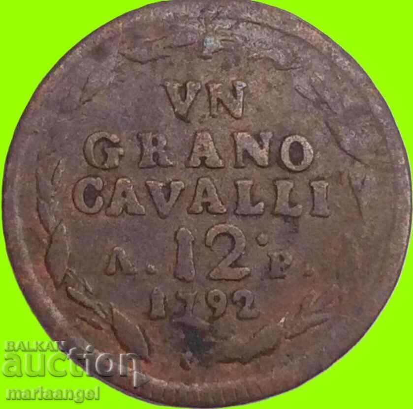 1 grano 12 cavalli (cai) 1792 Italia Napoli mare mare de cupru