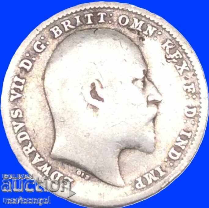 Livrarea Marea Britanie 3 pence 1903 George V argint
