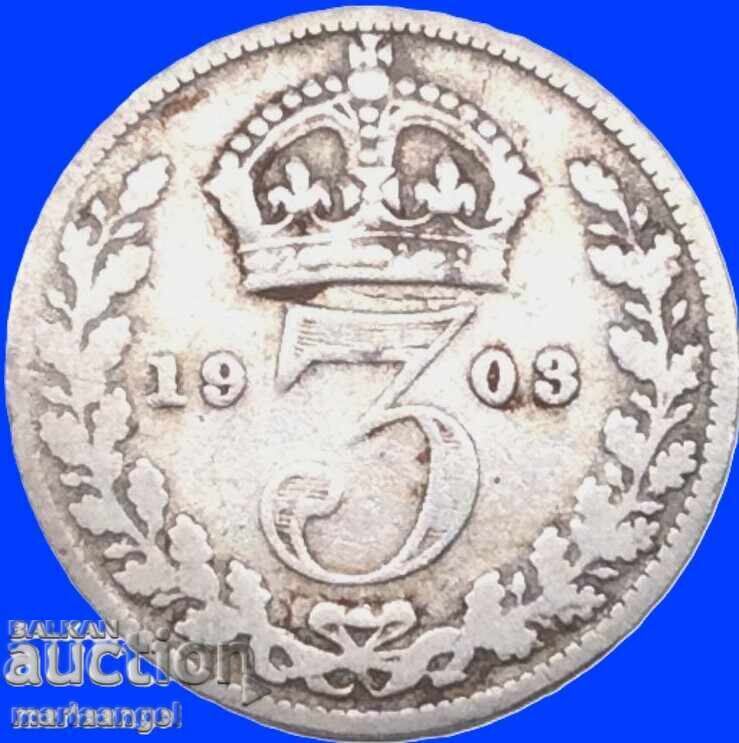 Marea Britanie 3 pence 1903 George V argint - 5
