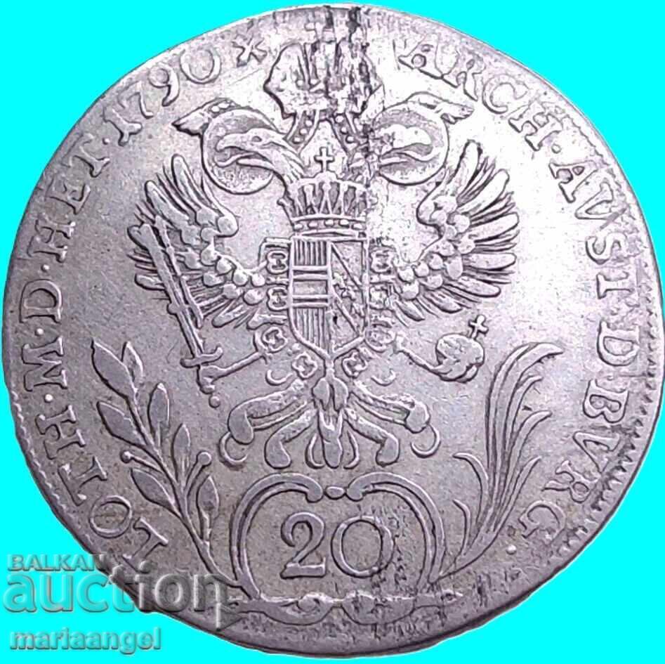 20 Kreuzers 1790 F Austria Hall Tirol argint - excepție rar