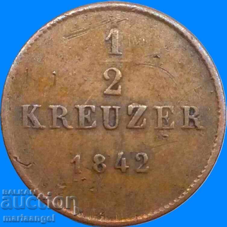 Livrarea 1/2 kreĭtser 1842 Germania Württemberg