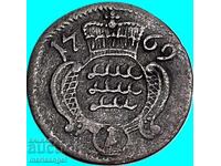 1 kreĭtser 1769 Germania Württemberg Karl Eugen rar