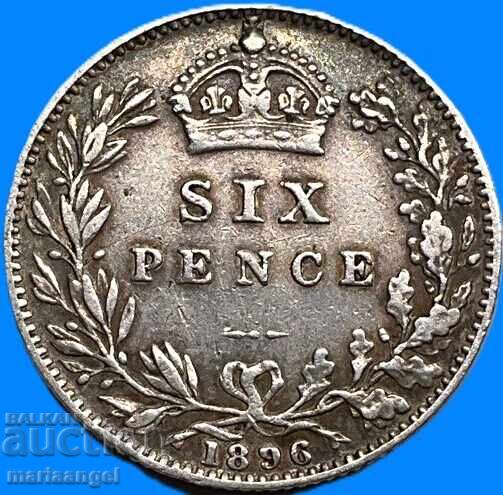 Licitație Marea Britanie 6 Pence 1896 Victoria Silver - Rar