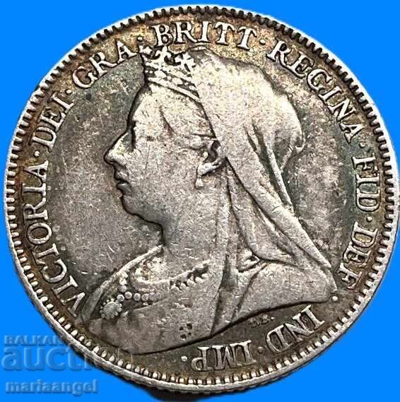 Marea Britanie 6 Pence 1896 Victoria Silver - Rar - 6