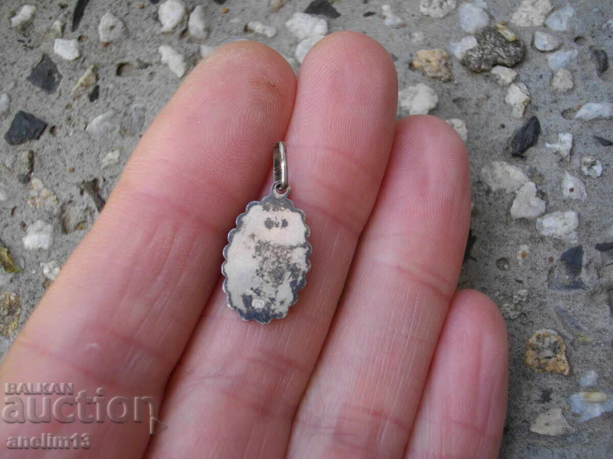 OLD SILVER PENDANT VIRGIN MARY ENAMEL - 5