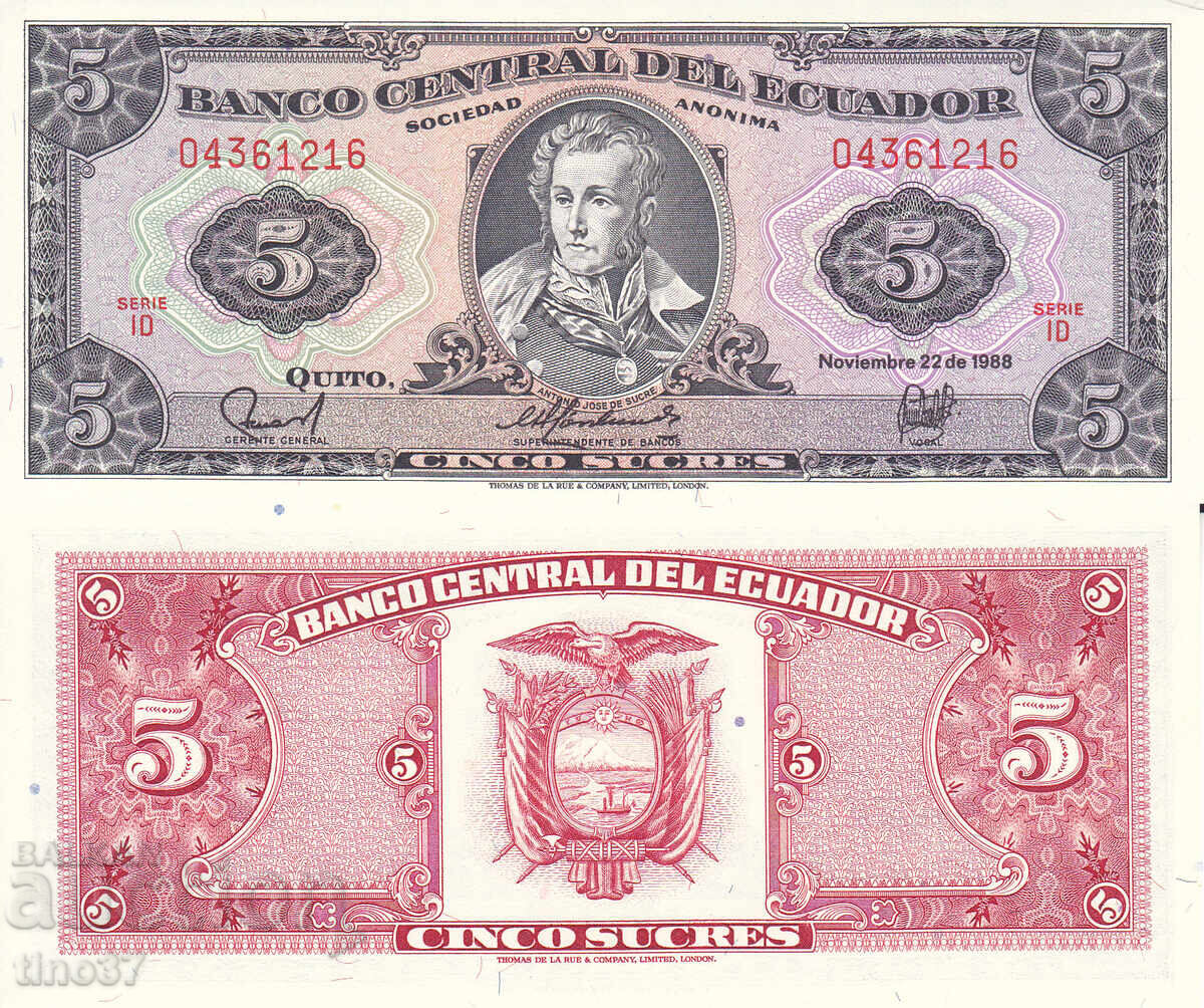 tino37- ECUADOR - 5 SUCRES - 1988 - UNC