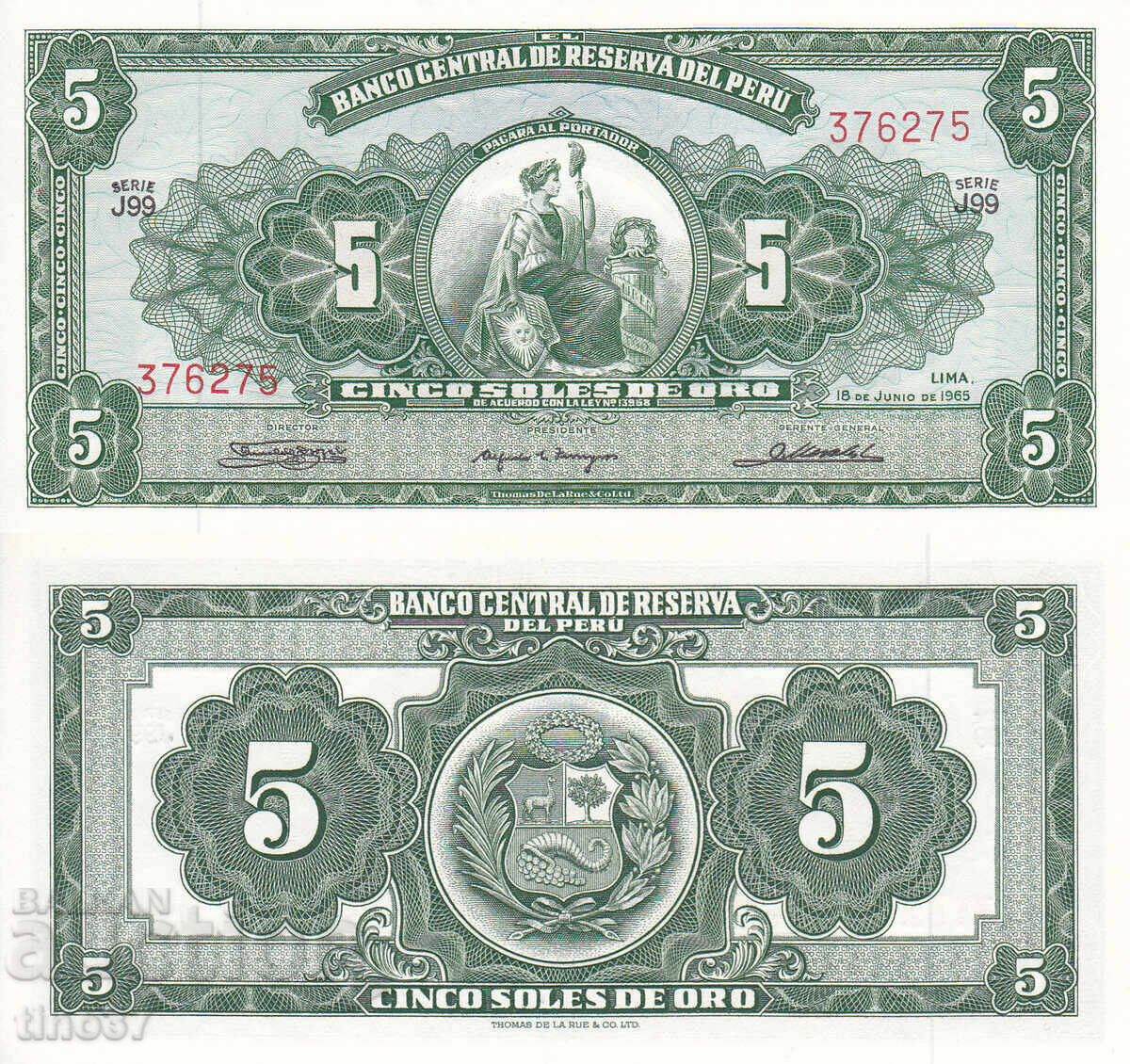 tino37 - PERU - 5 SOLES DE ORO - 1965 - UNC