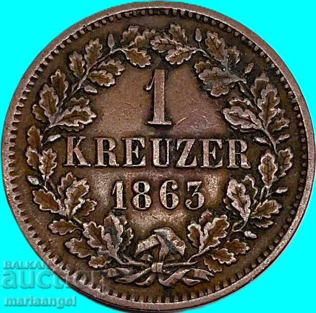1 кройцер 1863 Баден Германия с цена € 9.00 | 17.60 лв.