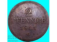 Saxonia 2 Pfennig 1841 Germania G - Allretburg - destul de rar