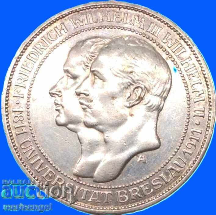 Παράδοση 3 γραμματόσημα 1911 Prussia Breslau University Γερμανία