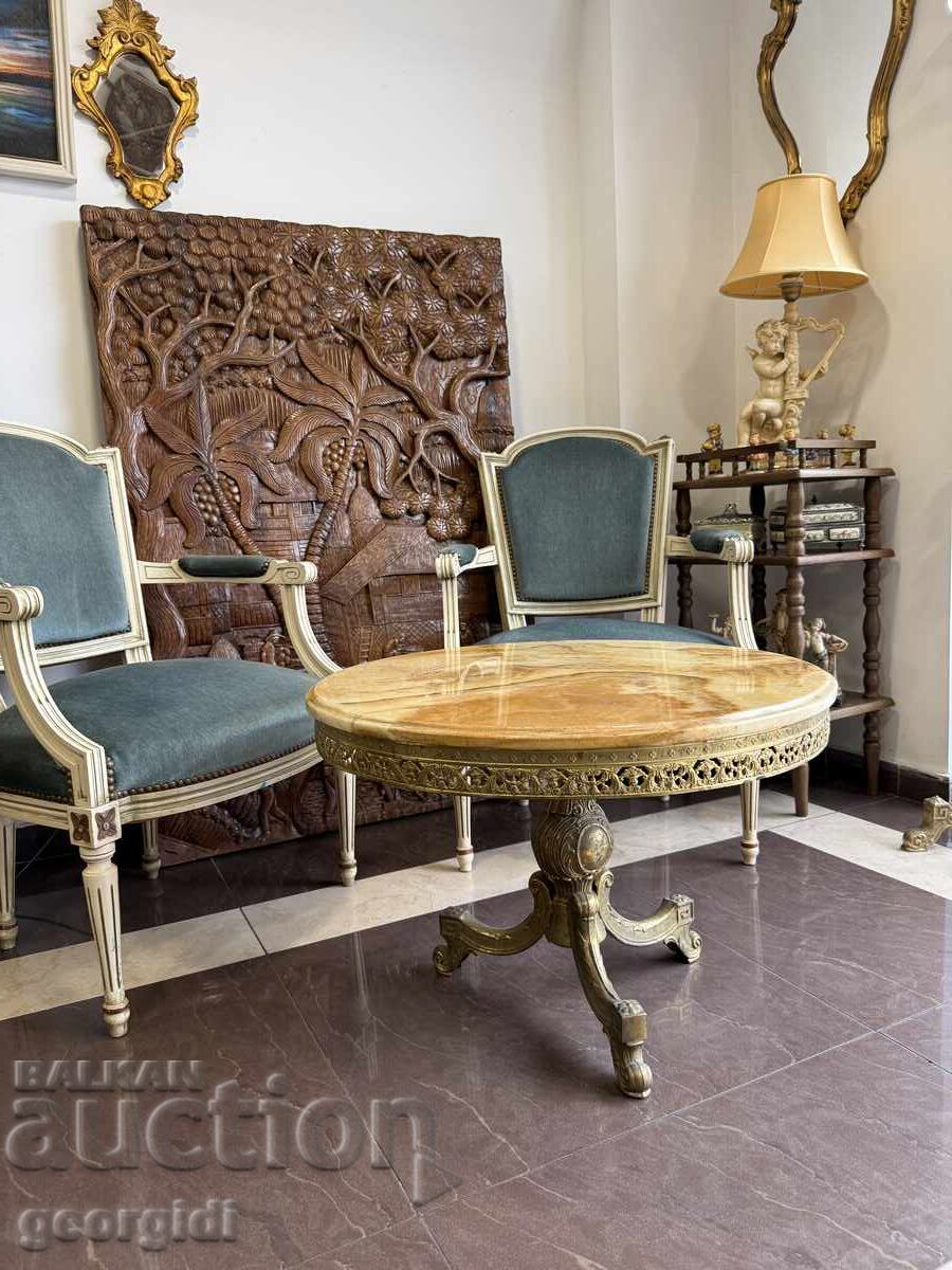Măsuță de cafea rotundă în stil clasic cu onix și alamă. Nr. 8148 - 6