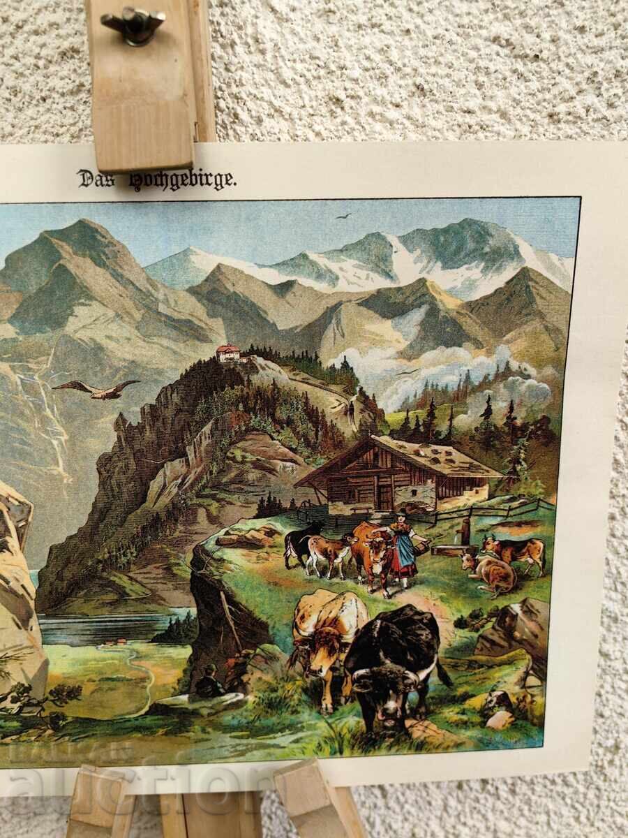 Livrarea Litografie copie DE ÎNALTĂ CALITATE Gravură Munte Cabană