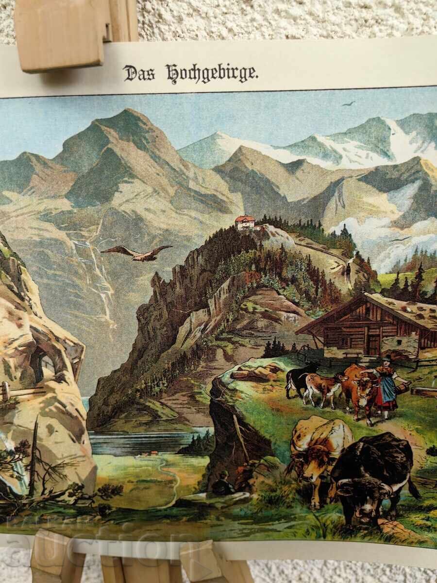 Litografie copie DE ÎNALTĂ CALITATE Gravură Munte Cabană - 5