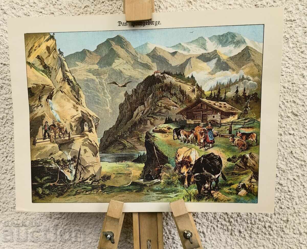 Litografie copie DE ÎNALTĂ CALITATE Gravură Munte Cabană
