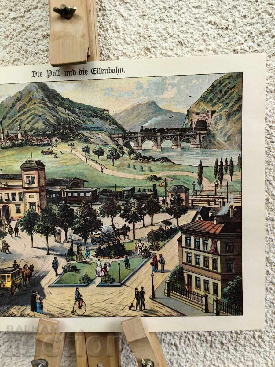 Licitație Litografie copie de ÎNALTĂ CALITATE Gara Jeleznitsa Tren