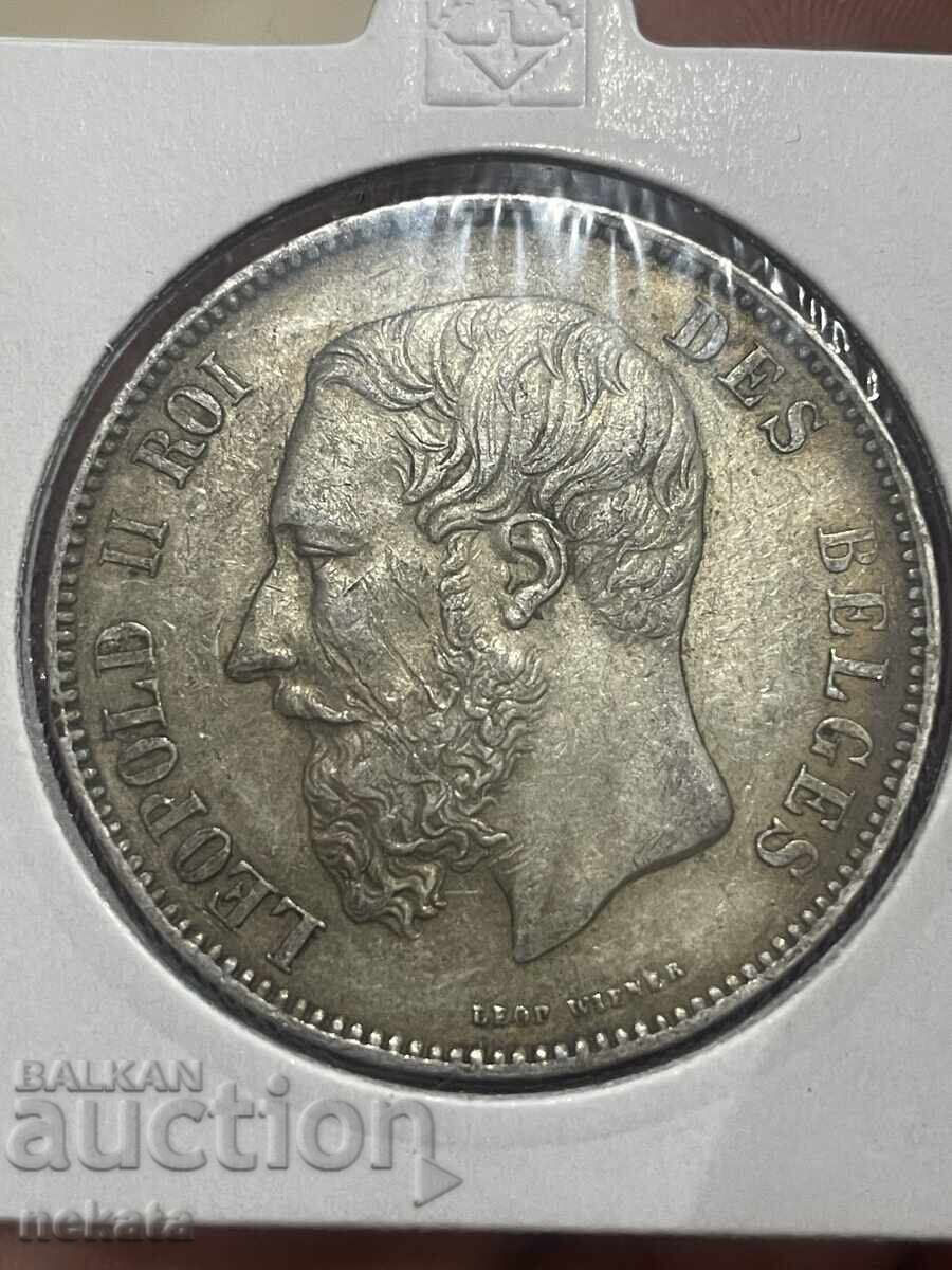 Belgia 5 franci, 1873, Regele Leopold al II-lea cu preț € 60.00 | 117.35 BGN