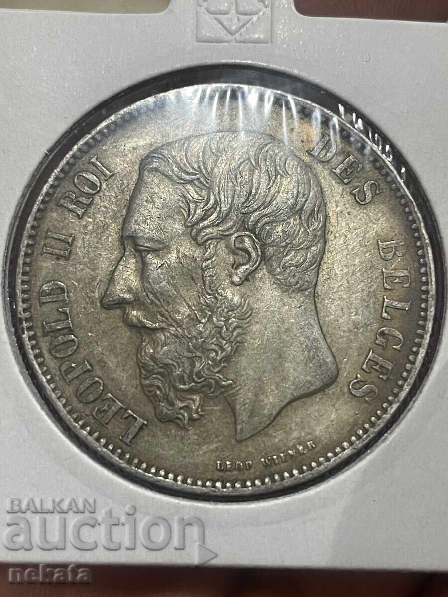 Belgia 5 franci, 1873, Regele Leopold al II-lea