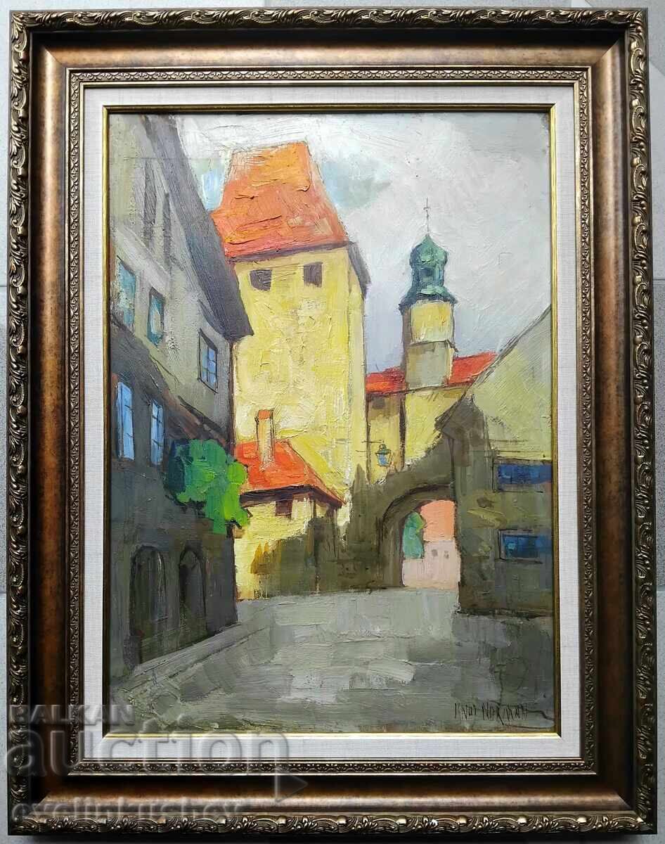 Pictură în ulei de Knut Norman realizată pe placaj (fașer)