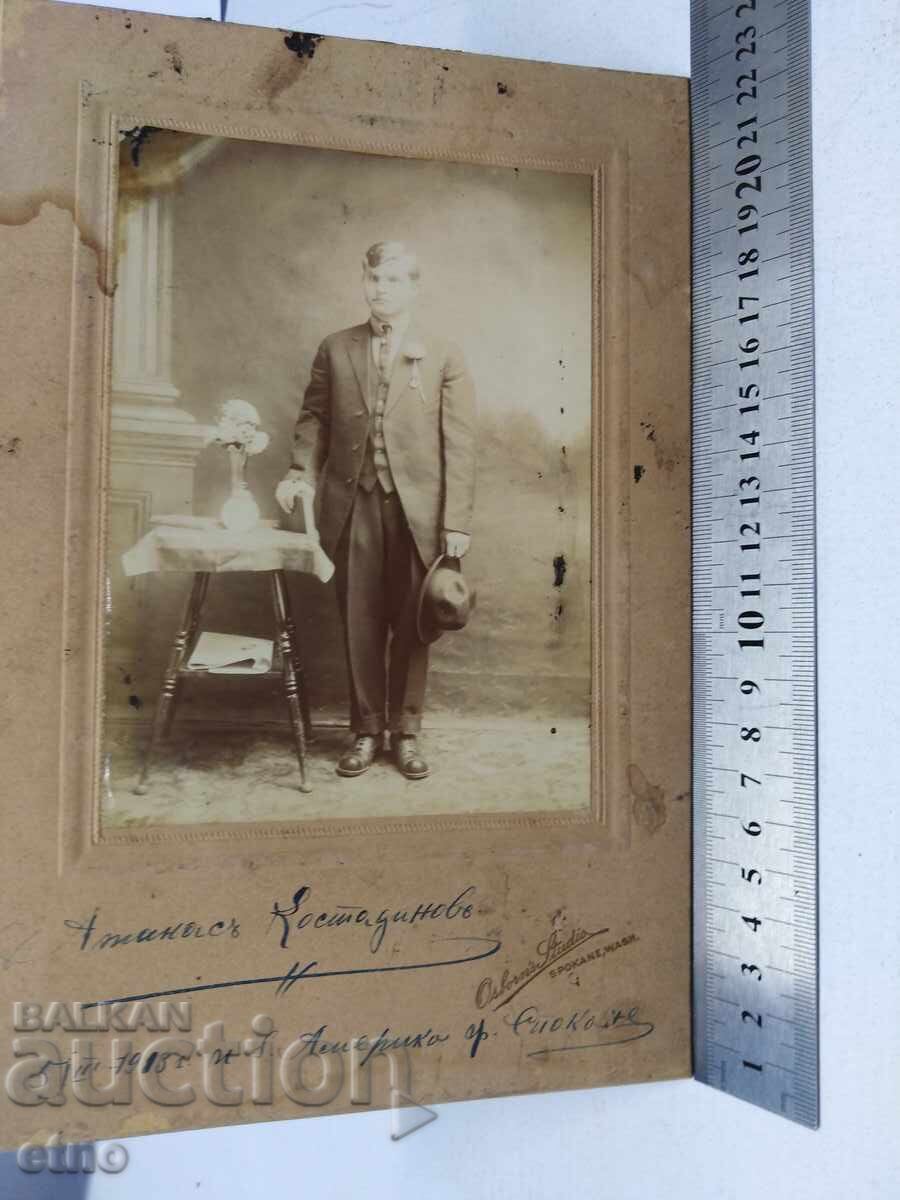 Livrarea 1913 g. FOTOGRAFIE REGALĂ, CARTON, BULGAR ÎN AMERICA
