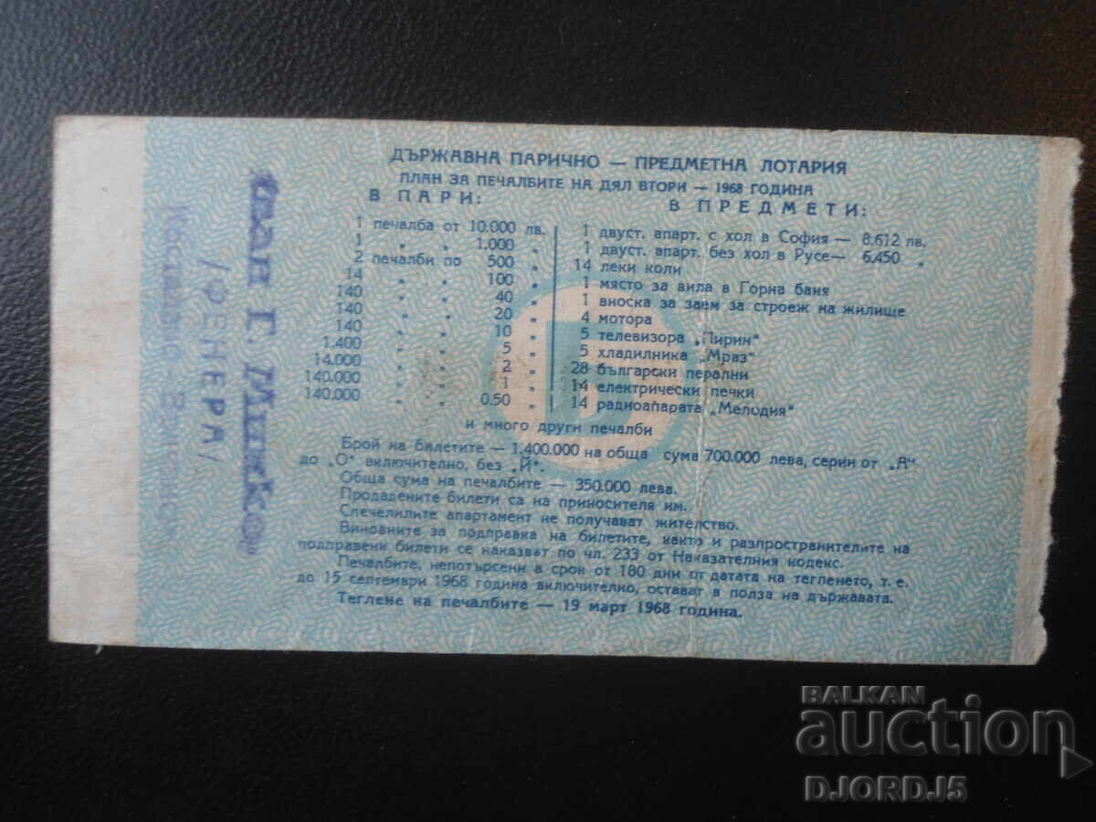 Bilet de loterie, 1968 cu preț € 2.00 | 3.91 BGN
