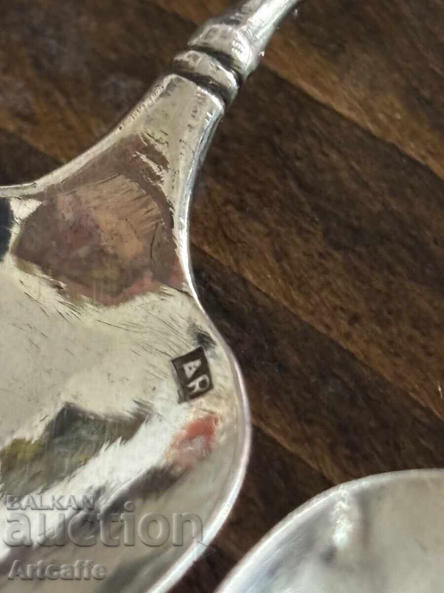 Livrarea 2 lingurițe din argint în stil japonez, pentru cafea, ceai - Franța sec. XIX