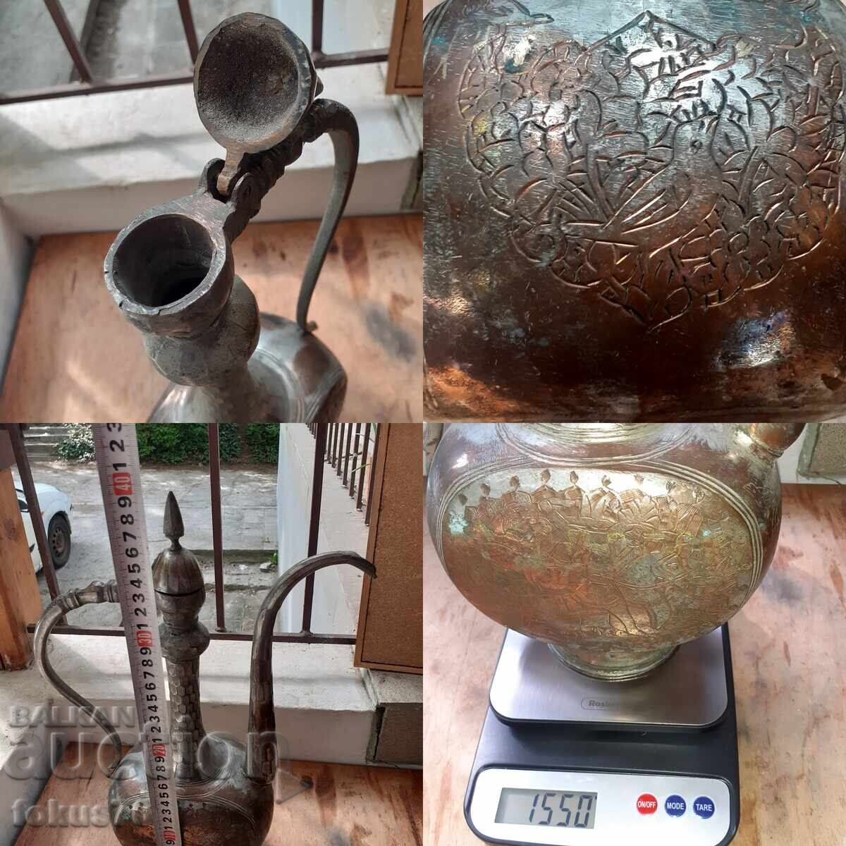 Minunat ibric otoman vechi, mare - cupru, gravuri - 7 Minunat ibric otoman vechi, mare - cupru, gravuri - 7